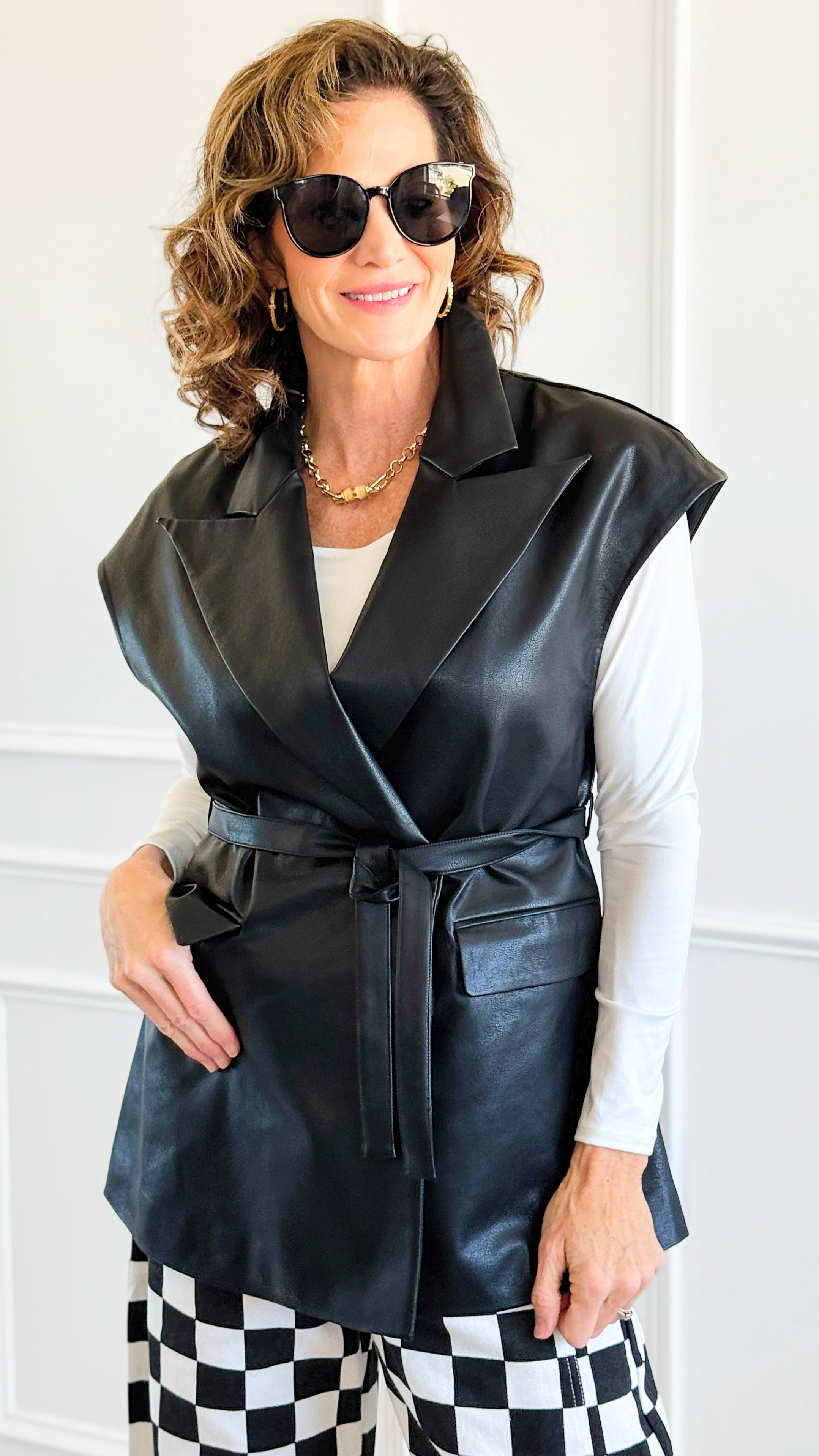 Run the City Vegan Leather Vest - Black-160 Jackets-ROUSSEAU-Coastal Bloom Boutique, find the trendiest versions of the popular styles and looks Located in Indialantic, FL