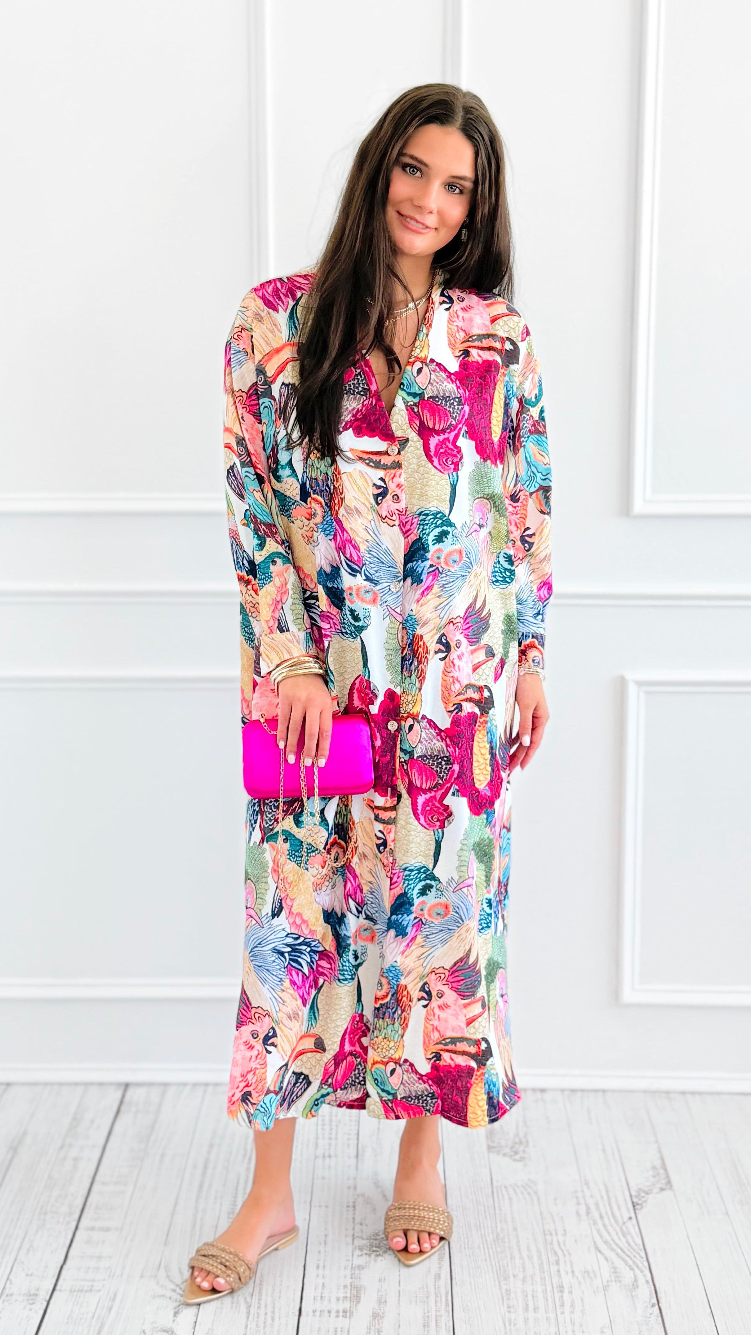 Feathered Mosaic Italian Long Dress-200 dresses/jumpsuits/rompers-CLEAR S-Coastal Bloom Boutique, find the trendiest versions of the popular styles and looks Located in Indialantic, FL