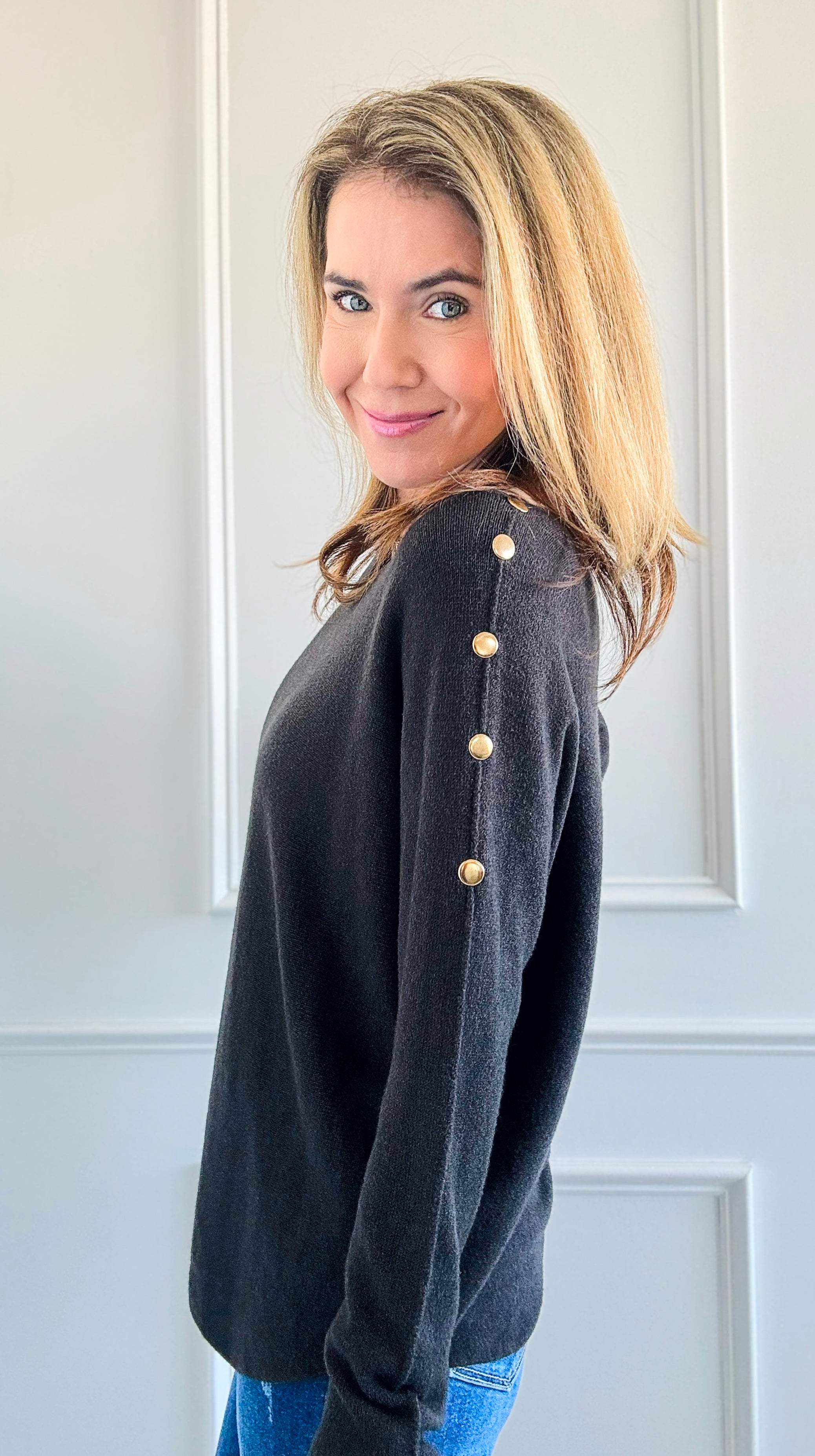 Luxe Shoulder Italian Knit Sweater- Charcoal-140 Sweaters-Italianissimo-Coastal Bloom Boutique, find the trendiest versions of the popular styles and looks Located in Indialantic, FL