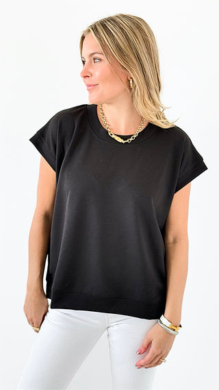 Scuba Chic Knit Top - Black-110 Short Sleeve Tops-Zenana-Coastal Bloom Boutique, find the trendiest versions of the popular styles and looks Located in Indialantic, FL