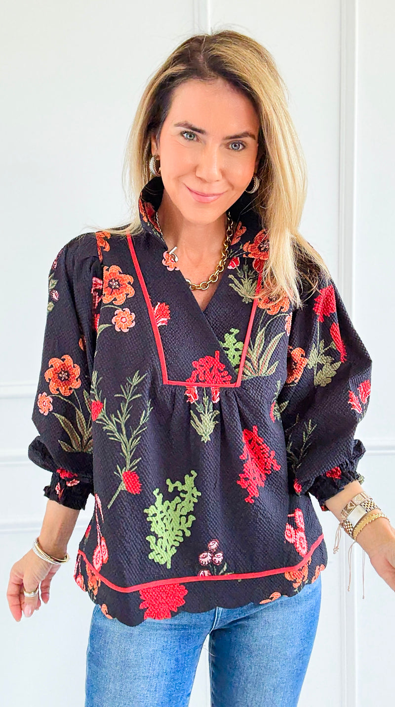Textured Tropic Top-110 Long Sleeve Tops-Umgee-Coastal Bloom Boutique, find the trendiest versions of the popular styles and looks Located in Indialantic, FL