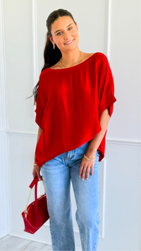 Ease Satin Italian Dolman Top- Red-110 short Sleeve Top-Italianissimo-Coastal Bloom Boutique, find the trendiest versions of the popular styles and looks Located in Indialantic, FL