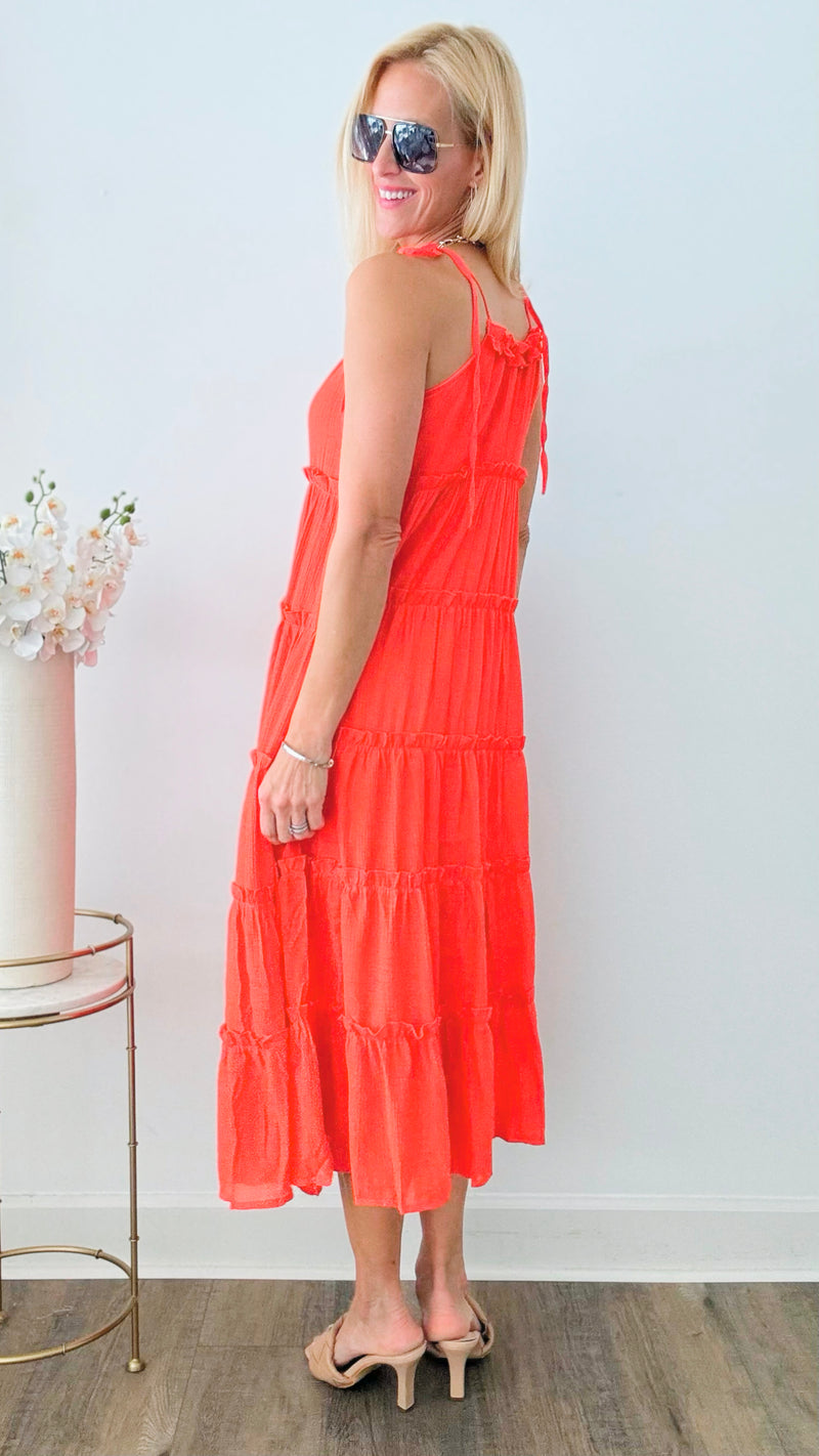 Tied Shoulder Maxi Dress - Orange-200 Dresses/Jumpsuits/Rompers-she+sky-Coastal Bloom Boutique, find the trendiest versions of the popular styles and looks Located in Indialantic, FL