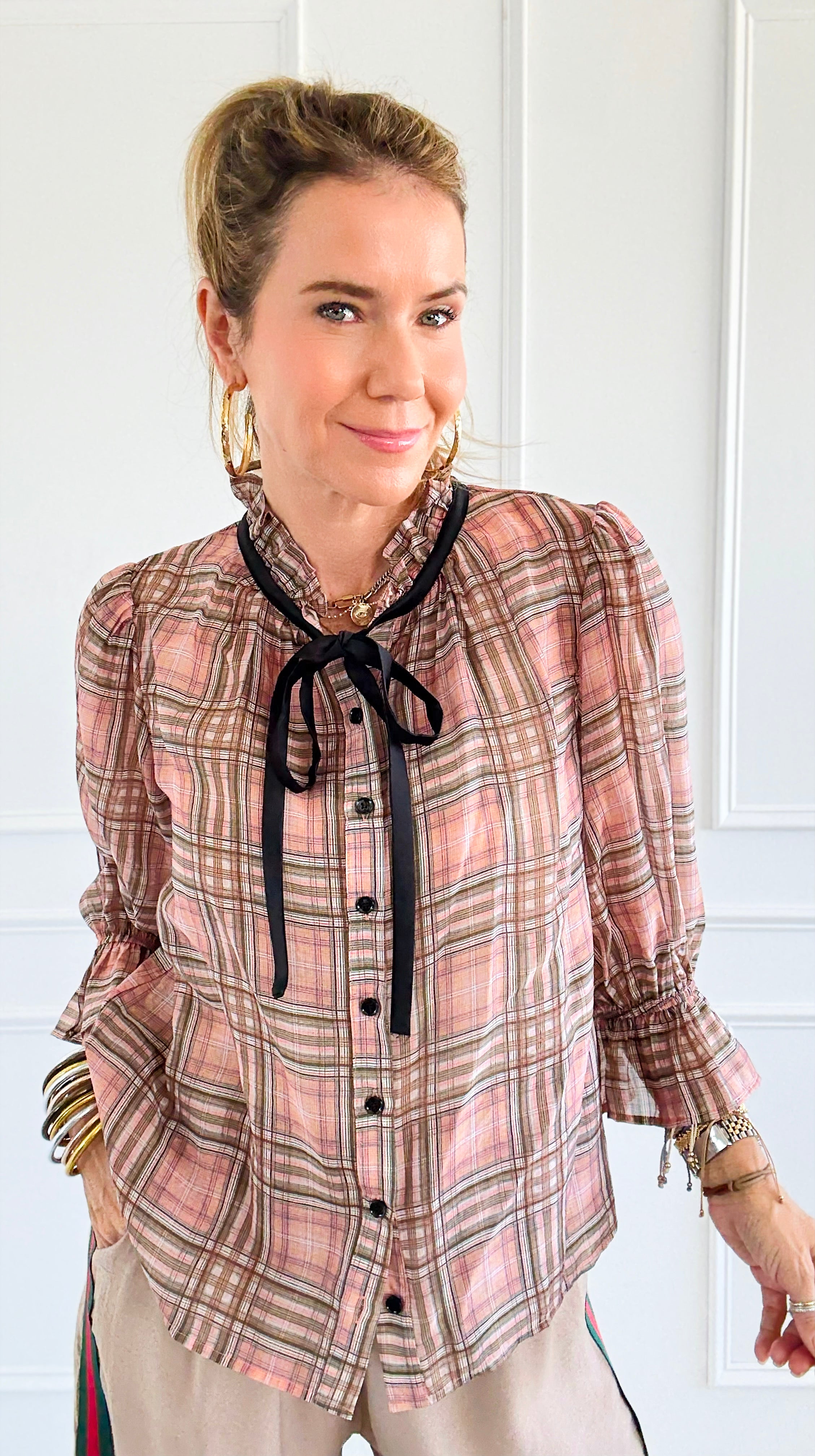 Whispers in Tartan Top-130 Long Sleeve Tops-VOY-Coastal Bloom Boutique, find the trendiest versions of the popular styles and looks Located in Indialantic, FL