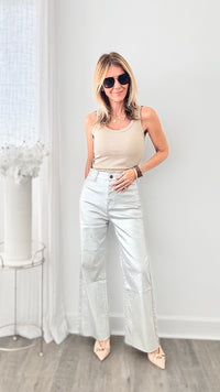Cropped Denim Jean - Metallic Silver-170 Bottoms-Anniewear-Coastal Bloom Boutique, find the trendiest versions of the popular styles and looks Located in Indialantic, FL