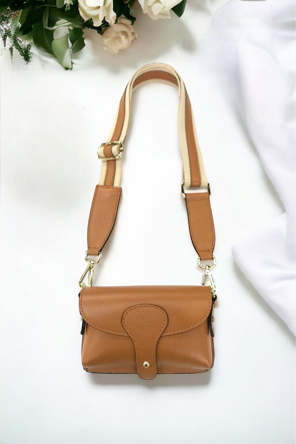 Mini Leather Messenger Crossbody Bag - Tan-240 Bags-BC Handbags-Coastal Bloom Boutique, find the trendiest versions of the popular styles and looks Located in Indialantic, FL