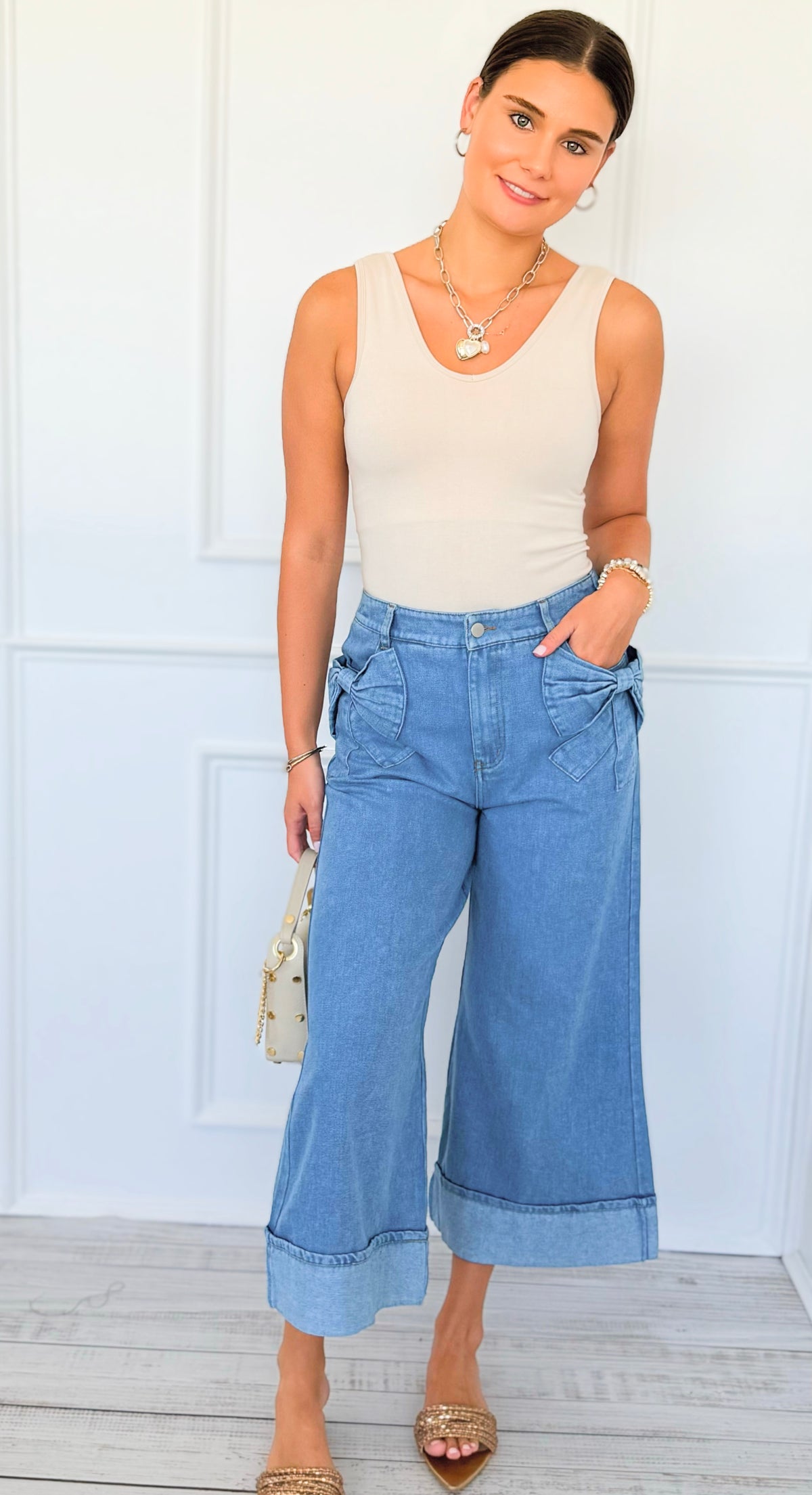 Bows & Cuffs Cropped Denim Pants-190 Denim-ODDI-Coastal Bloom Boutique, find the trendiest versions of the popular styles and looks Located in Indialantic, FL