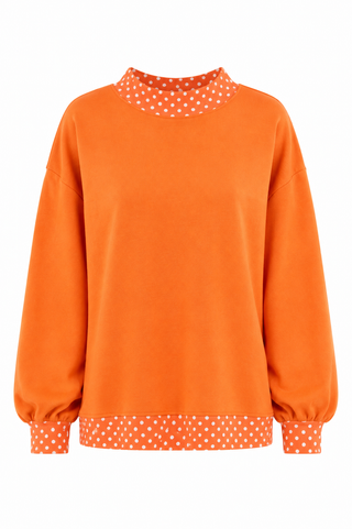 Polka Dot Trim Oversized Sweatshirt - Orange
