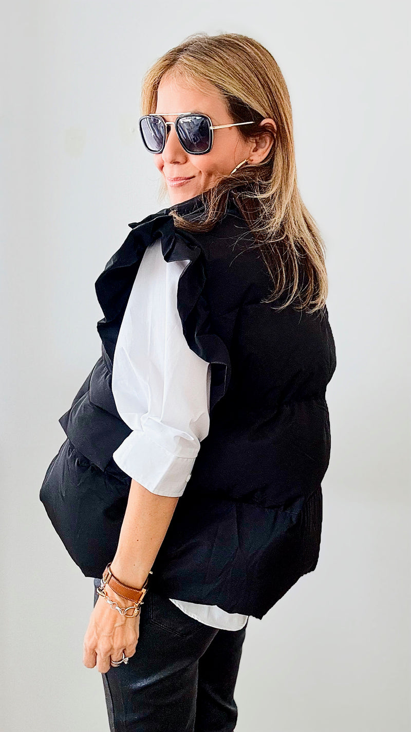 Ruffle Puff Vest - Black-160 Jackets-BIBI-Coastal Bloom Boutique, find the trendiest versions of the popular styles and looks Located in Indialantic, FL