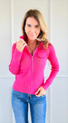 Bold Elegance Zip-Up Knit Top - Fuchsia-130 Long Sleeve Tops-Chasing Bandits-Coastal Bloom Boutique, find the trendiest versions of the popular styles and looks Located in Indialantic, FL