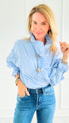 Blue Belle Italian Woven Blouse-110 Long Sleeve Tops-TATTOO Z-Coastal Bloom Boutique, find the trendiest versions of the popular styles and looks Located in Indialantic, FL