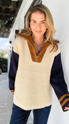 Colorblock Charm Zip Sweater-140 Sweaters-English Factory-Coastal Bloom Boutique, find the trendiest versions of the popular styles and looks Located in Indialantic, FL