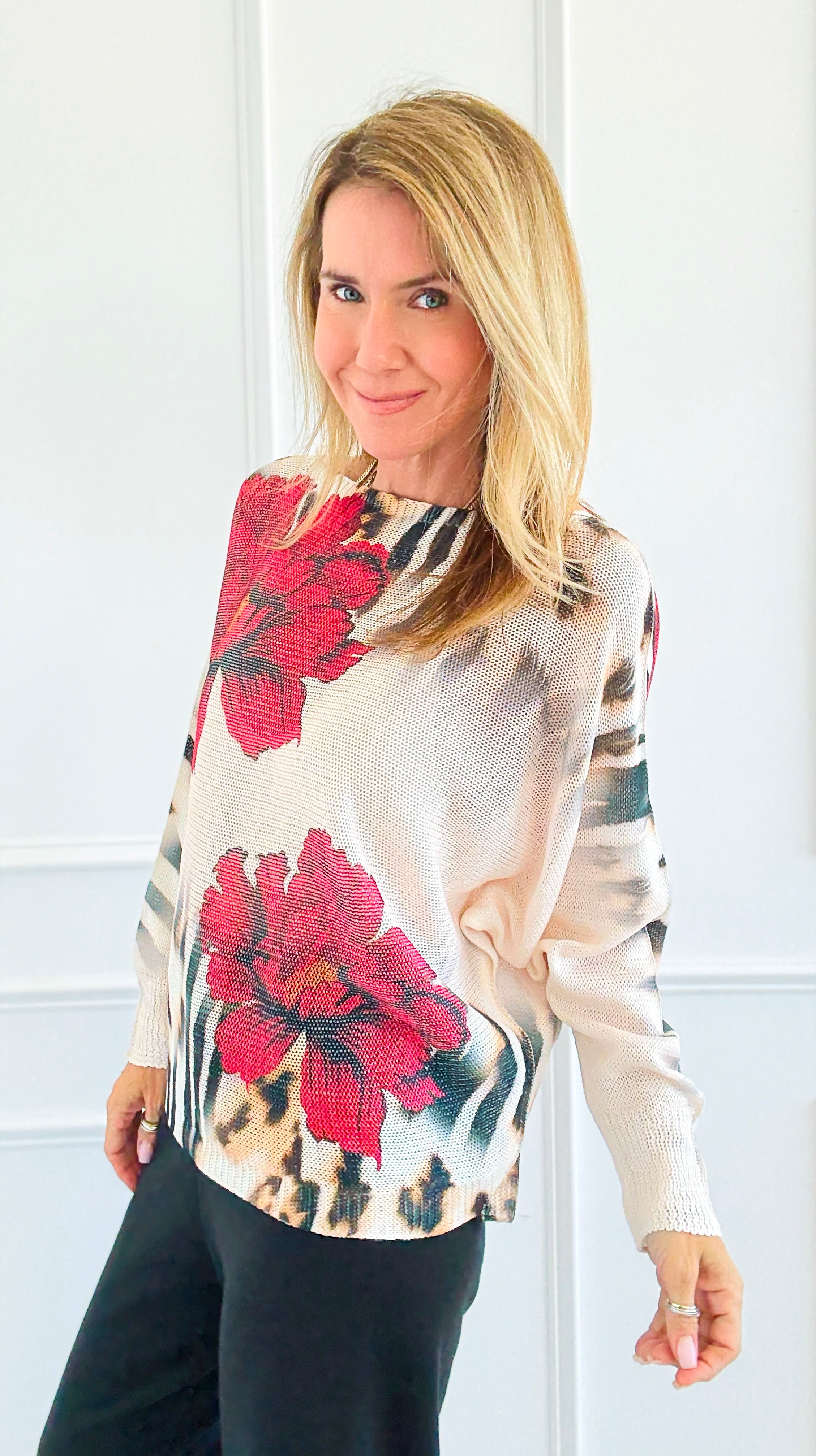 Rosso Selvaggio Italian St Tropez Sweater- Wild Rose-140 Sweaters-SORPRESA-Coastal Bloom Boutique, find the trendiest versions of the popular styles and looks Located in Indialantic, FL