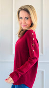 Luxe Shoulder Italian Knit Sweater- Burgundy-140 Sweaters-Italianissimo-Coastal Bloom Boutique, find the trendiest versions of the popular styles and looks Located in Indialantic, FL