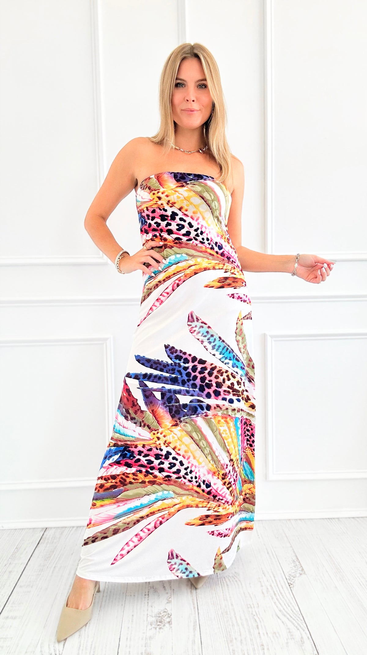Tropical Breeze Strapless Dress-200 Dresses/Jumpsuits/Rompers-Ariella-Coastal Bloom Boutique, find the trendiest versions of the popular styles and looks Located in Indialantic, FL