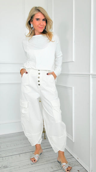 Cargo Crush Italian Barrel Pant- Off White