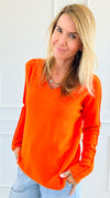 Soho Italian V-Neck Pullover - Orange-140 Sweaters-Italianissimo/ Max & D-Coastal Bloom Boutique, find the trendiest versions of the popular styles and looks Located in Indialantic, FL
