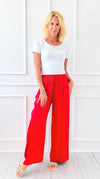 Angora Italian Satin Pant - Red-170 Bottoms-Italianissimo-Coastal Bloom Boutique, find the trendiest versions of the popular styles and looks Located in Indialantic, FL