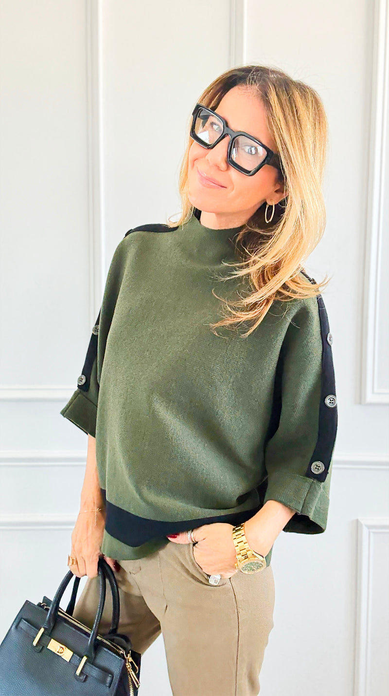 Modern Buttoned Sleeve Sweater- Olive-140 Sweaters-Z STUDIO-Coastal Bloom Boutique, find the trendiest versions of the popular styles and looks Located in Indialantic, FL