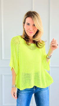 Summer Mesh Italian Knit Top- Neon Yellow-140 Sweaters-Italianissimo-Coastal Bloom Boutique, find the trendiest versions of the popular styles and looks Located in Indialantic, FL