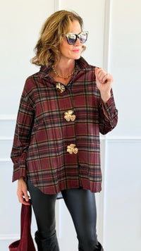 Plaid Petals Corduroy Italian Blouse-110 Long Sleeve Tops-TATTOO Z-Coastal Bloom Boutique, find the trendiest versions of the popular styles and looks Located in Indialantic, FL