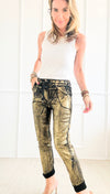 Shine-On Glistening Italian Joggers - Black/ Gold-pants-Italianissimo-Coastal Bloom Boutique, find the trendiest versions of the popular styles and looks Located in Indialantic, FL