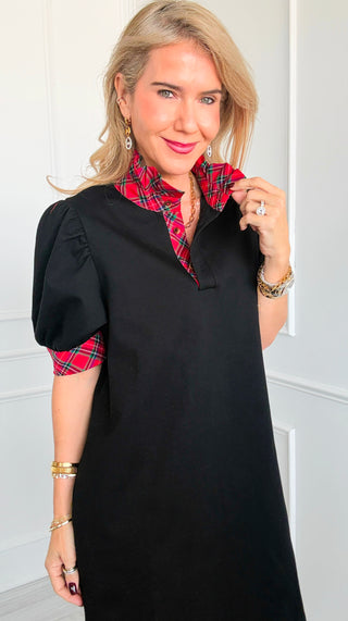 Tartan Plaid Puff Sleeve Dress