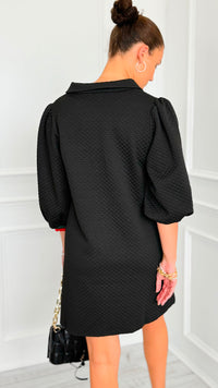 Prep School Puff Sleeve Dress - Black-200 Dresses/Jumpsuits/Rompers-JODIFL-Coastal Bloom Boutique, find the trendiest versions of the popular styles and looks Located in Indialantic, FL