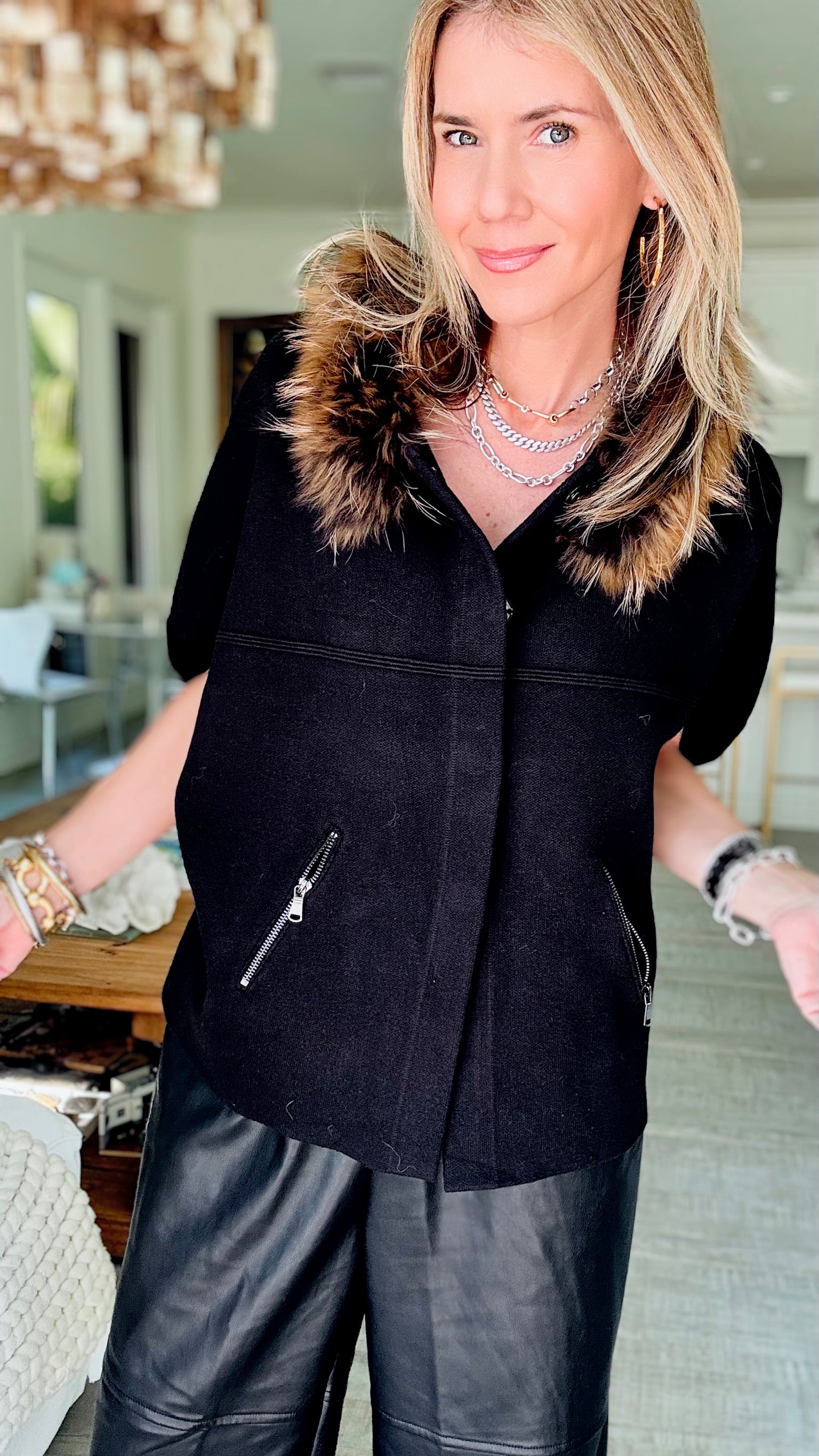 Royal Hunt Fur Collar Jacket - Black-150 Cardigan Layers-Dolce Cabo-Coastal Bloom Boutique, find the trendiest versions of the popular styles and looks Located in Indialantic, FL