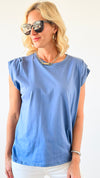 Effortless Charm T-Shirt - Indigo-110 Short Sleeve Tops-Tres Bien-Coastal Bloom Boutique, find the trendiest versions of the popular styles and looks Located in Indialantic, FL