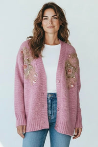 Petal Crush Embellished Cardigan-140 Sweaters-Fate Inc-Coastal Bloom Boutique, find the trendiest versions of the popular styles and looks Located in Indialantic, FL