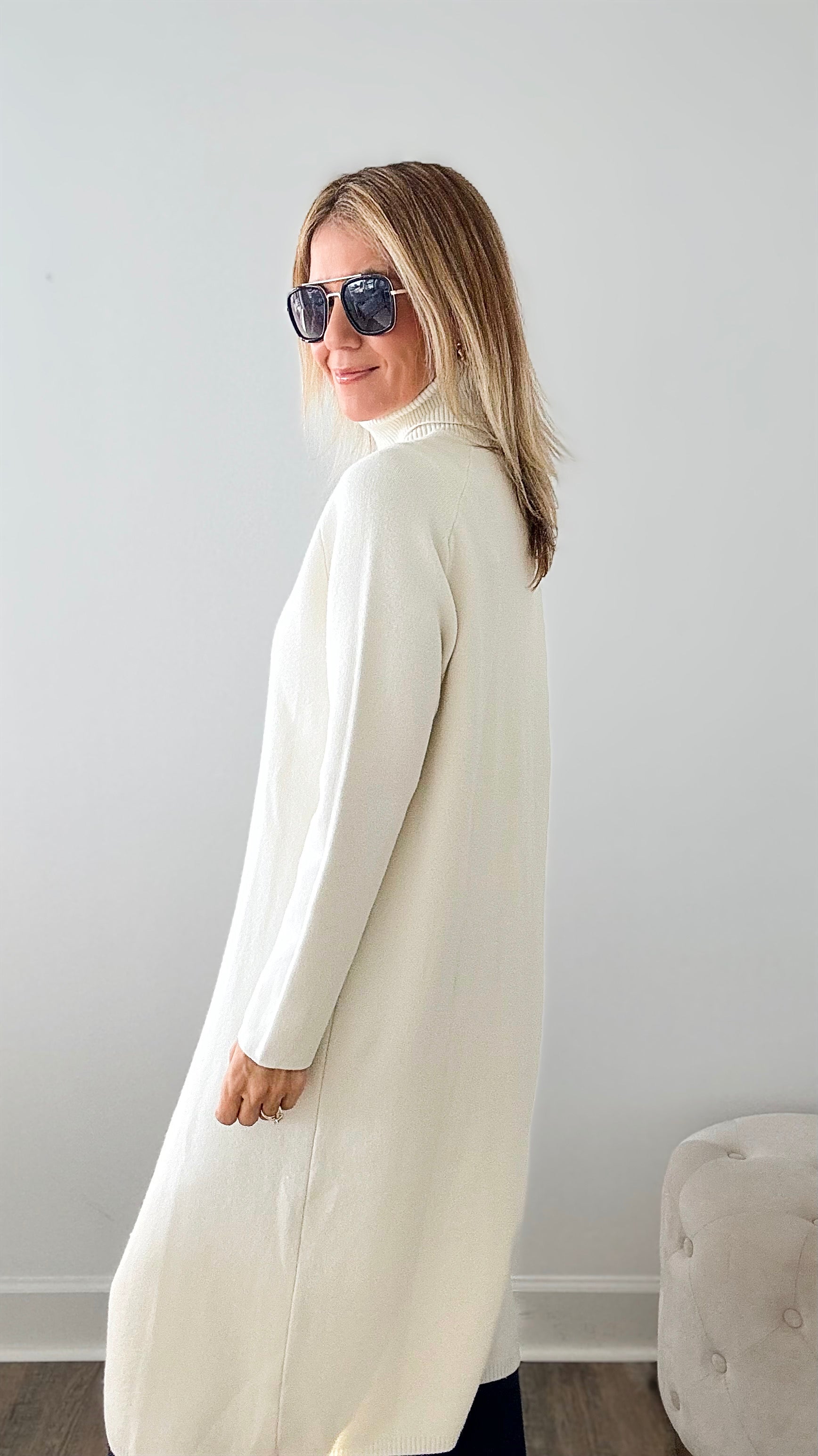 Chic Long Split Italian Sweater - Ivory-150 Cardigans/Layers-Italianissimo/Z Studio-Coastal Bloom Boutique, find the trendiest versions of the popular styles and looks Located in Indialantic, FL