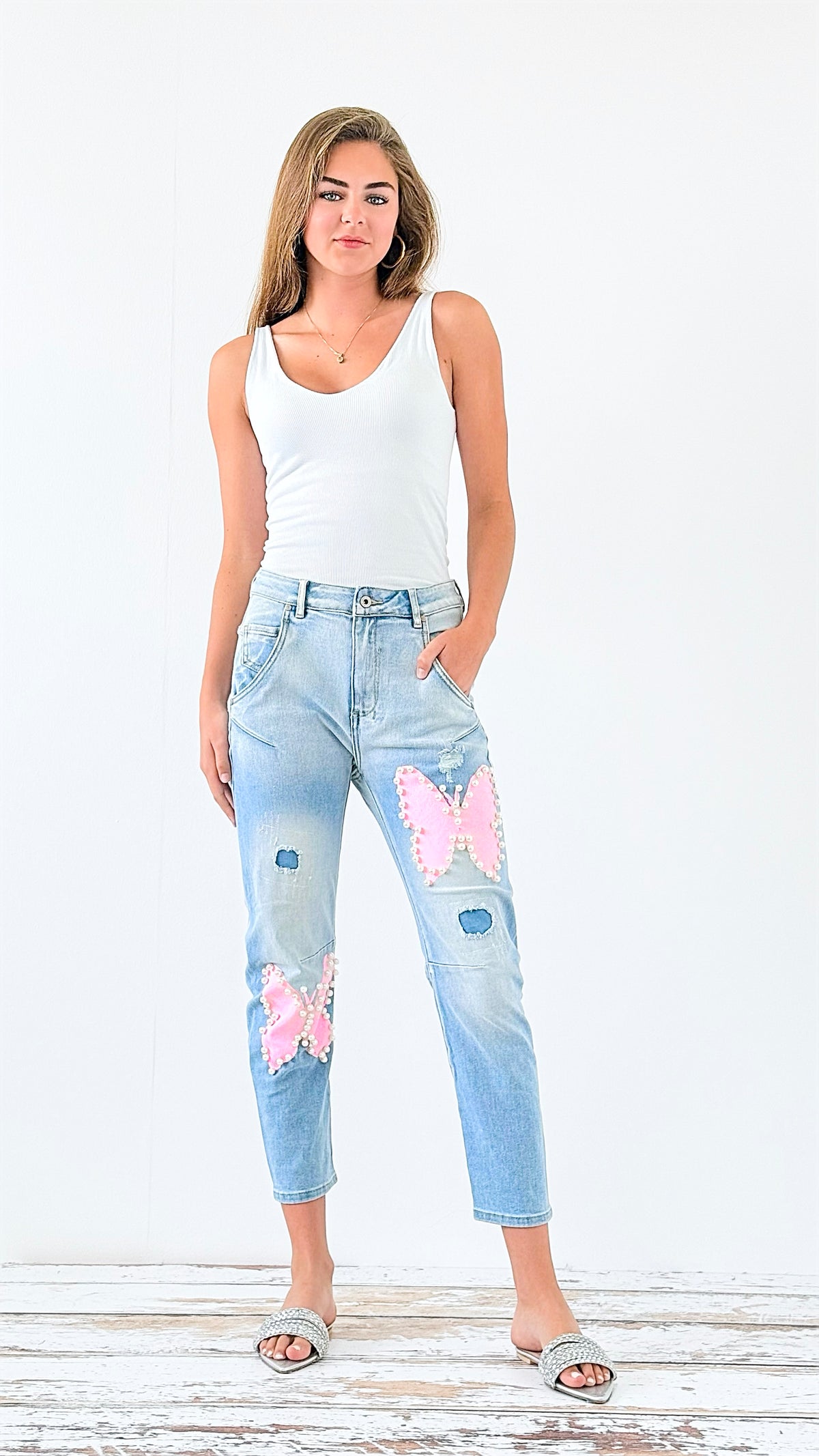 Whimsical Glam Italian Denim-pants-Italianissimo-Coastal Bloom Boutique, find the trendiest versions of the popular styles and looks Located in Indialantic, FL