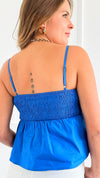 Bow-Front Strappy Top -Blue-100 Sleeveless Tops-Timing-Coastal Bloom Boutique, find the trendiest versions of the popular styles and looks Located in Indialantic, FL