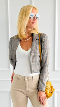 Plaid Cropped Blazer-160 Jackets-IRIS-Coastal Bloom Boutique, find the trendiest versions of the popular styles and looks Located in Indialantic, FL