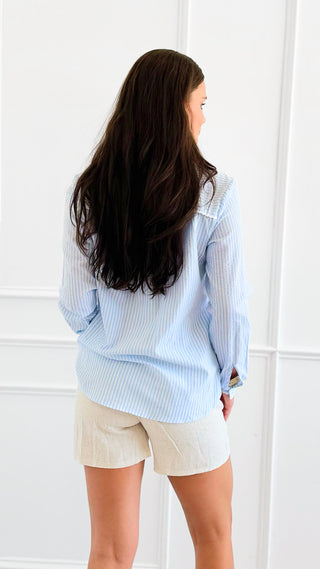 Scallop Stripe Charm Shirt-110 Long Sleeve Tops-DOE AND RAE-Coastal Bloom Boutique, find the trendiest versions of the popular styles and looks Located in Indialantic, FL