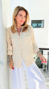 Monteray Edge Frayed Blouse Top - Lt. Beige-110 Long Sleeve Tops-Zenana-Coastal Bloom Boutique, find the trendiest versions of the popular styles and looks Located in Indialantic, FL