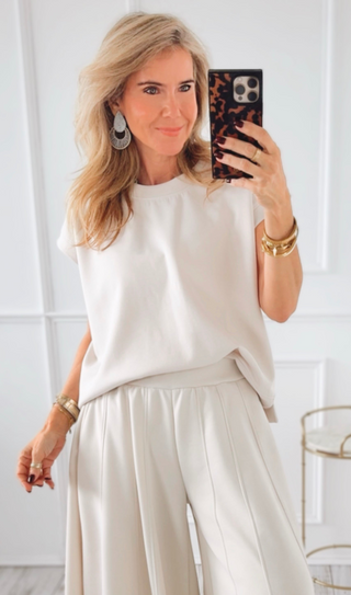 Scuba Chic Knit Top - Sand Beige