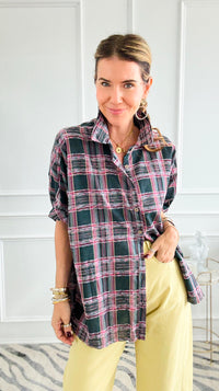 Cool & Collected Plaid Button Down Top