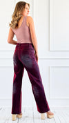 Velvet Wide-Leg Denim Pants - Burgundy-170 Bottoms-JJ'S FAIRYLAND-Coastal Bloom Boutique, find the trendiest versions of the popular styles and looks Located in Indialantic, FL