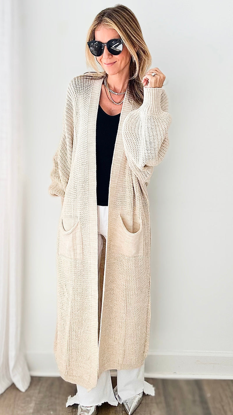 Sugar High Long Italian Cardigan - Ecru-150 Cardigans/Layers-Yolly-Coastal Bloom Boutique, find the trendiest versions of the popular styles and looks Located in Indialantic, FL