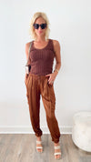Luxe Look Italian Cargo Joggers - Tobacco-170 Bottoms-Germany-Coastal Bloom Boutique, find the trendiest versions of the popular styles and looks Located in Indialantic, FL