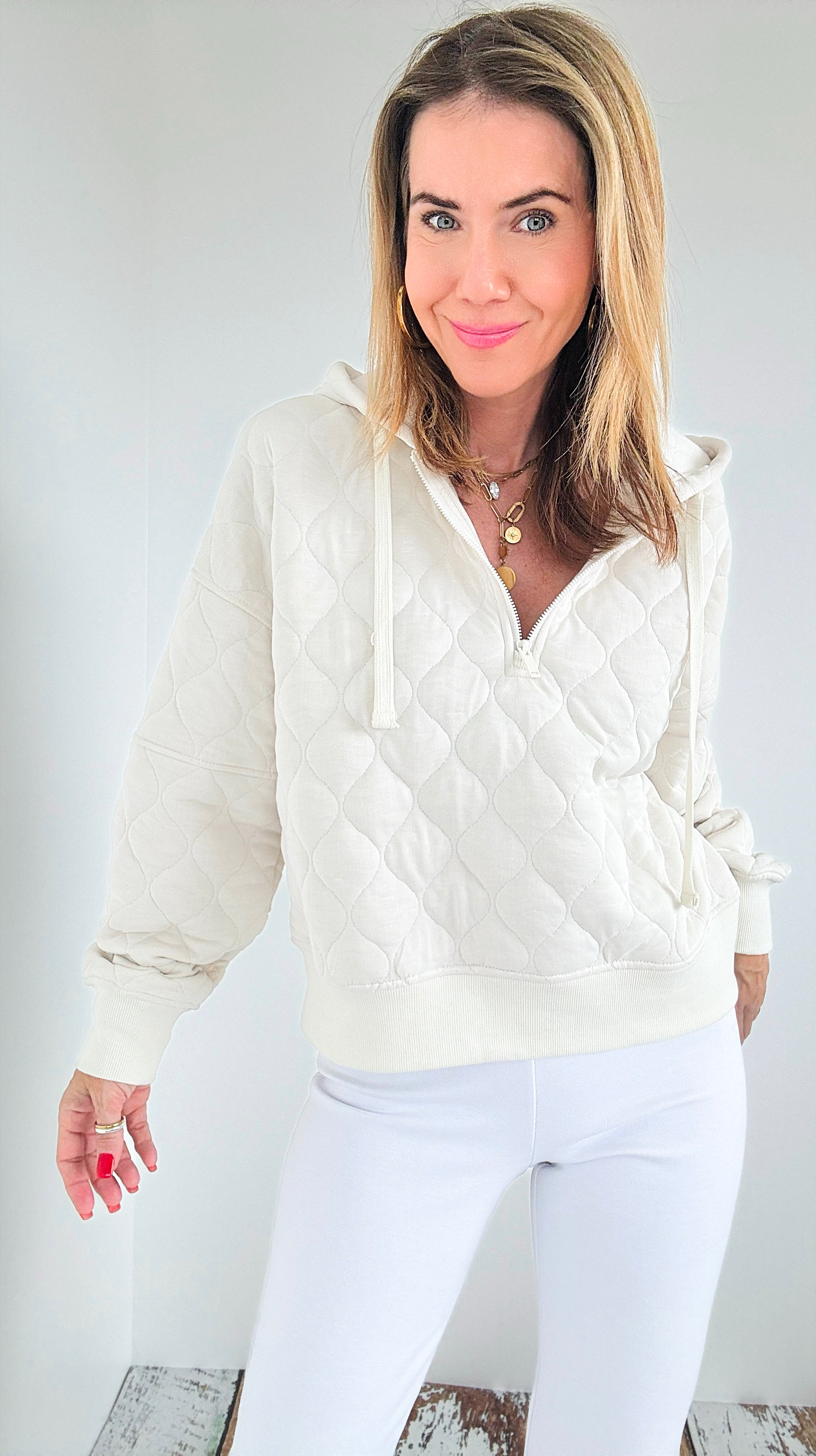 Quilted Hoodie Jacket- Bone-130 Long Sleeve Tops-Rae Mode-Coastal Bloom Boutique, find the trendiest versions of the popular styles and looks Located in Indialantic, FL