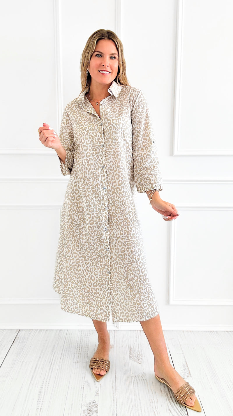 Wild Italian Button Dress- Beige-170 Bottoms-Italianissimo-Coastal Bloom Boutique, find the trendiest versions of the popular styles and looks Located in Indialantic, FL