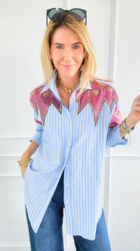 Pop Sequin Stripes Italian Blouse-110 Long Sleeve Tops-MAY MODA-Coastal Bloom Boutique, find the trendiest versions of the popular styles and looks Located in Indialantic, FL