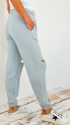 Fleece Slit Jogger - Slate Blue-180 Joggers-reflex-Coastal Bloom Boutique, find the trendiest versions of the popular styles and looks Located in Indialantic, FL