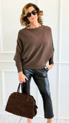 Serene Boatneck Italian Pullover- Brown-140 Sweaters-Aute-Coastal Bloom Boutique, find the trendiest versions of the popular styles and looks Located in Indialantic, FL