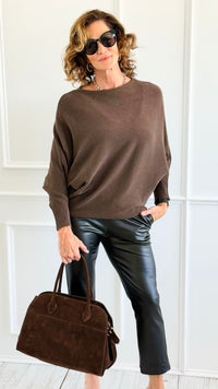Serene Boatneck Italian Pullover- Brown-140 Sweaters-Aute-Coastal Bloom Boutique, find the trendiest versions of the popular styles and looks Located in Indialantic, FL