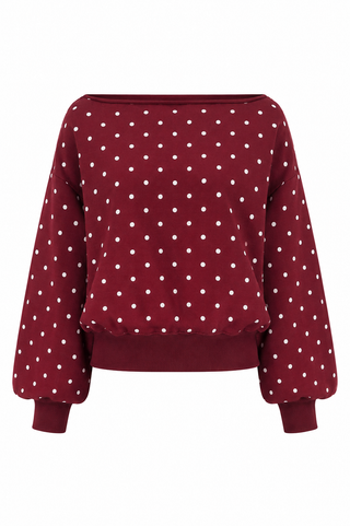 Polka Dot Off-Shoulder Top - Burgundy