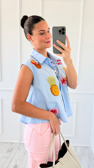 Paradise Chic Sleeveless Italian Button Top